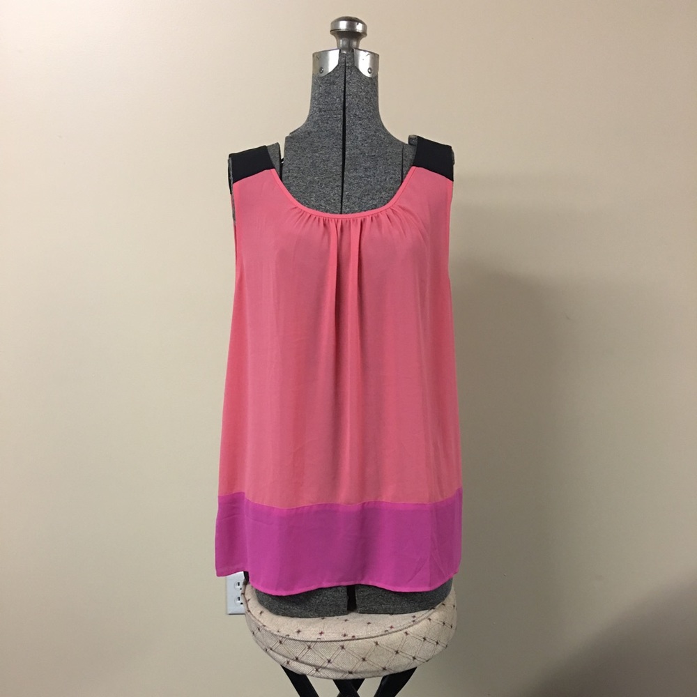 New Large Loft Black & Pink Colorblock Top Shirt